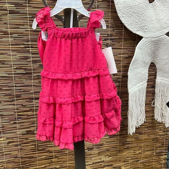 Rare Editions Baby Girls Dot Chiffon Ruffled Flutter Sleeve Dress - Pink Size 18 - Picture 2 of 3